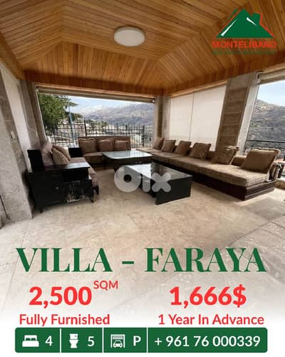 Fully Furnished & Decorated 2,500 sqm Villa For Rent in Faraya فاريا