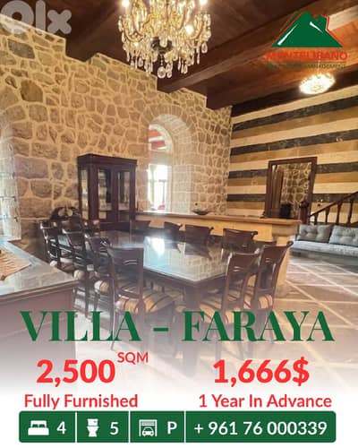 Fully Furnished & Decorated 2,500 sqm Villa For Rent in Faraya فاريا