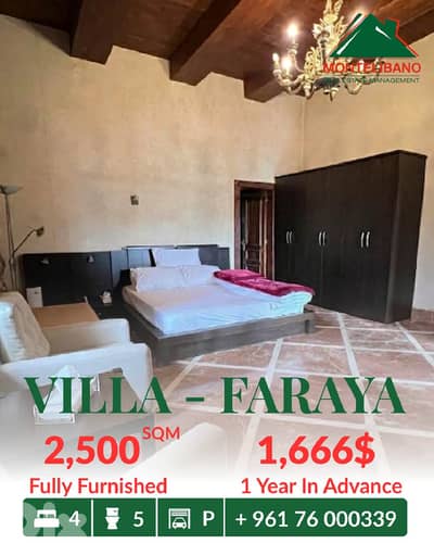Fully Furnished & Decorated 2,500 sqm Villa For Rent in Faraya فاريا