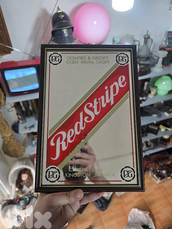 Vintage Red Stripe Jamaican Beer framed decorative mirror 0