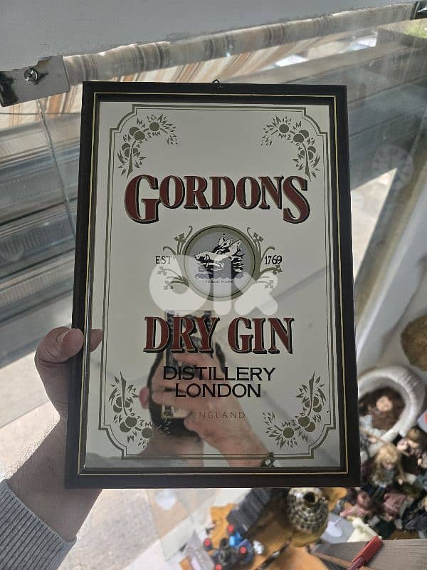 Vintage framed Gordon's London Dry Gin advertising mirror 0