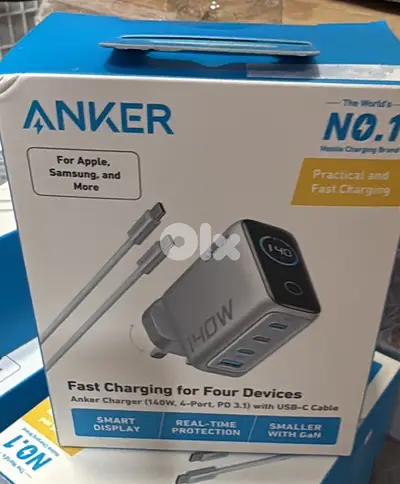 Anker zolo usb-c charger 140w (4-port pd 3.1)3 pin with usb-c cable