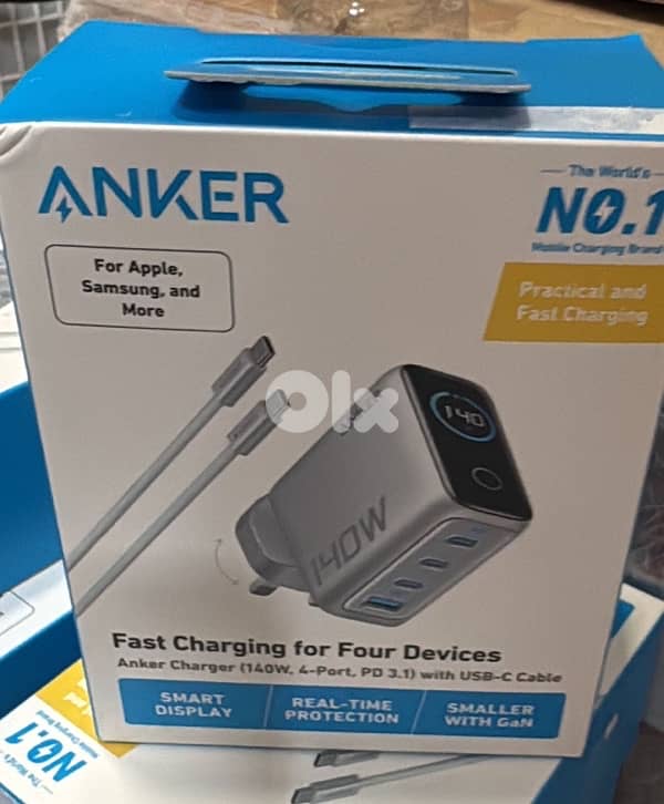 Anker zolo usb-c charger 140w (4-port pd 3.1)3 pin with usb-c cable 0