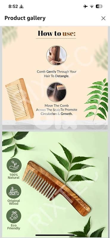 neem wood hair comb 2