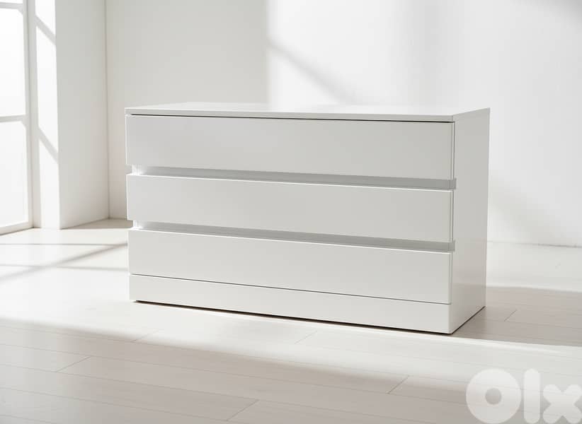 White TV Table with 3 Storage Drawers - Sleek Modern Design 0