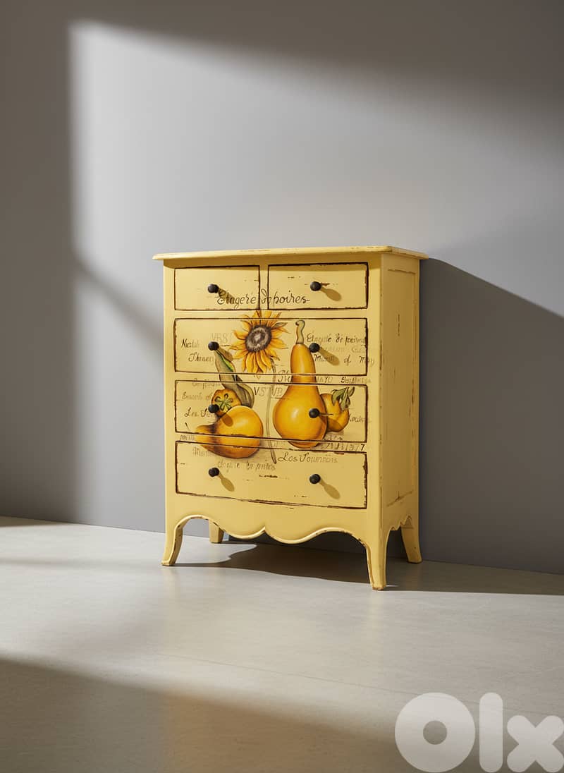 French Country Chest of Drawers botanical hand-painted details 1