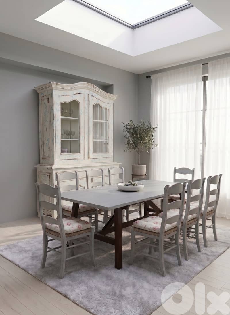 10-Piece French Country Dining Set: Large Cabinet, Table & 8 Chairs 0