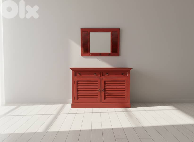 Red Shutter Master Bedroom Set: Bed, 2 Nightstands & Dresser w/ Mirror 2