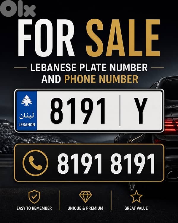Premium 8191 Y Plate Number + Premium Phone Number 0