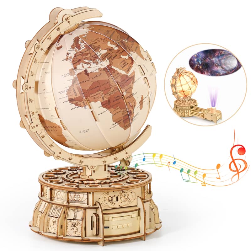 3D Wooden Puzzles for Adults, LED Illuminated Globe with Stand, 3D Woo 0