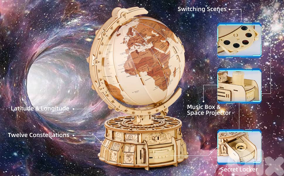 3D Wooden Puzzles for Adults, LED Illuminated Globe with Stand, 3D Woo 12