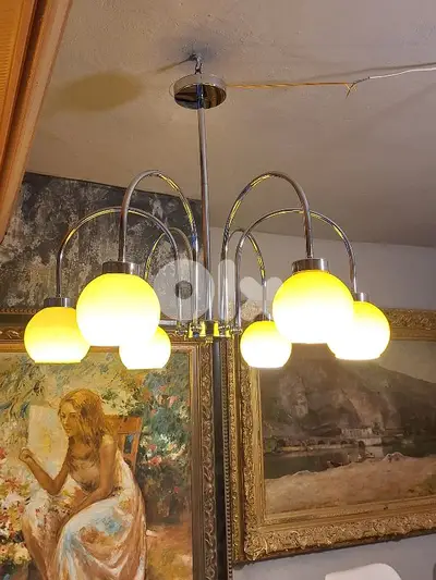 chrome and opaline chandelier