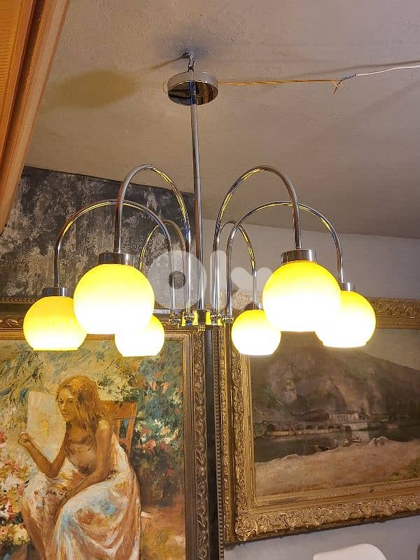 chrome and opaline chandelier 0