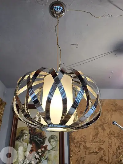 antique chrome and opaline midcentury chandelier