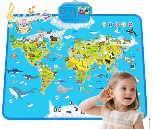 World Map Electronic Poster Talking Animals Continents 0