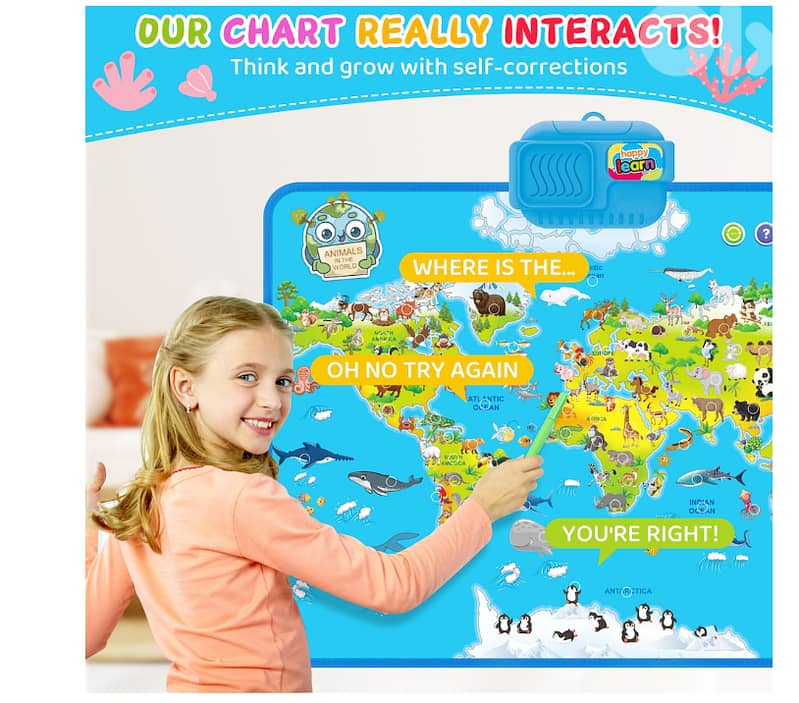 World Map Electronic Poster Talking Animals Continents 4