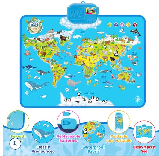 World Map Electronic Poster Talking Animals Continents 7