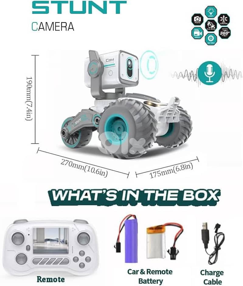 RC Car with Camera, RC Stunt Car with 720P HD FPV Camera, 2-Way Talk, 0