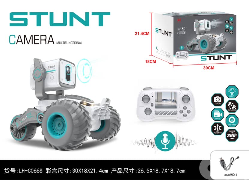 RC Car with Camera, RC Stunt Car with 720P HD FPV Camera, 2-Way Talk, 14