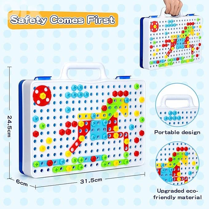 STEM Design and Drill Toy for Kids Ages 3-8, 237 Pcs Electric Drill To 0