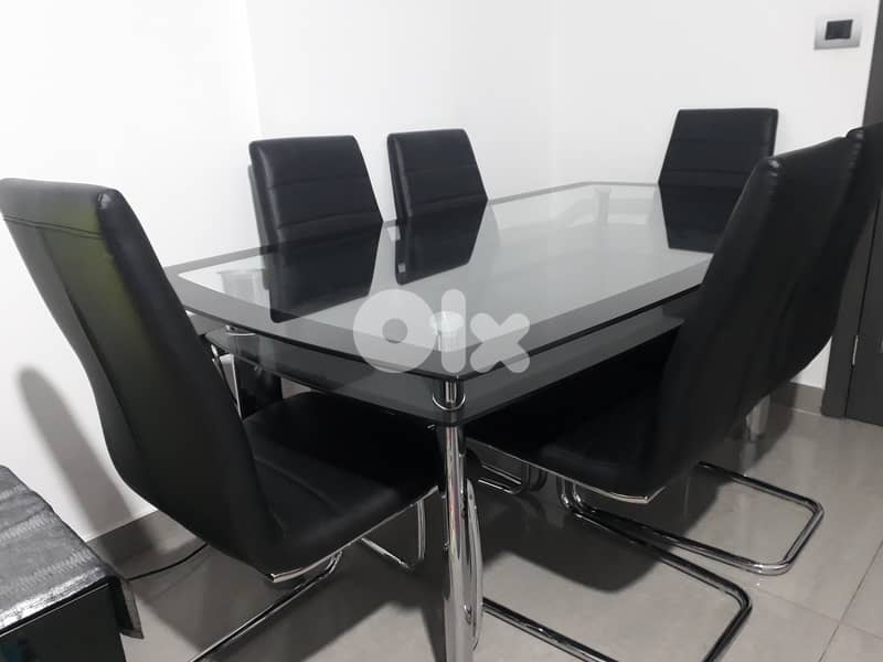 dining table two plyes glass heat proof with 6 chairs 1