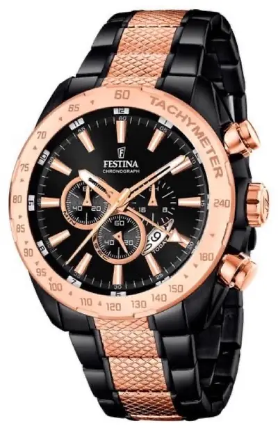 Festina Chronograph Watch – Black & Rose Gold (Like New)