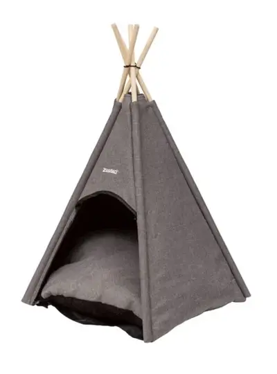 grey cat bed in shape of tent