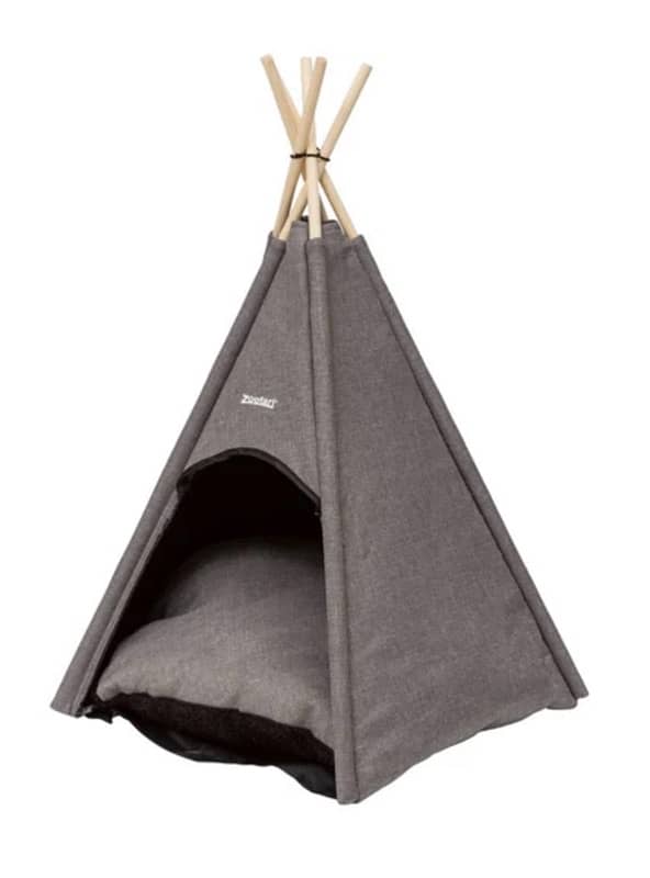 grey cat bed in shape of tent 0