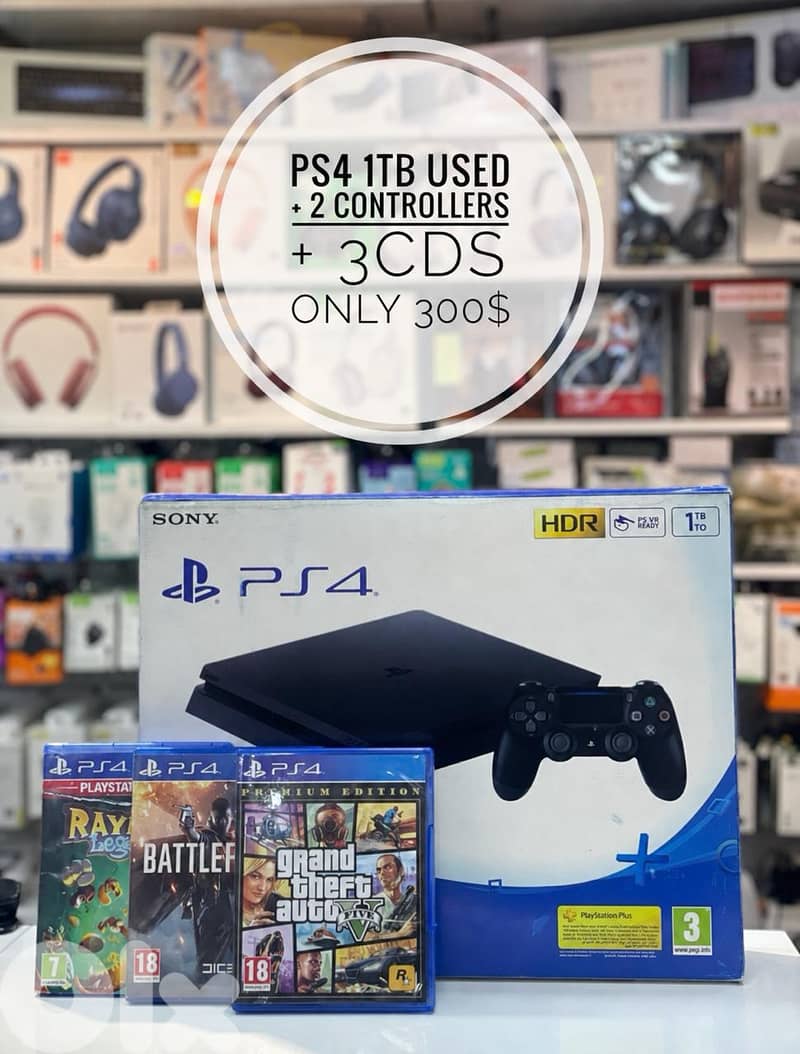 PS4 1TB + 2 CONTROLLERS +3CDS HIGH QUALITY 0