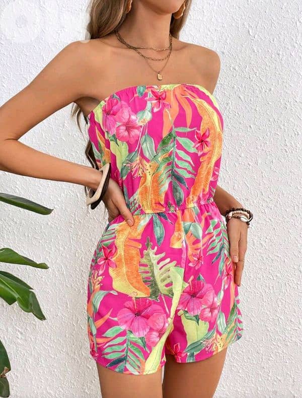New Woman Strapless Colorful Tropical Floral Printed Summer Romper 6