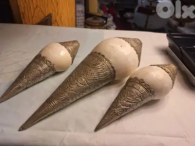 set of Three pieces silver Tibetan Mounted Conch Shells