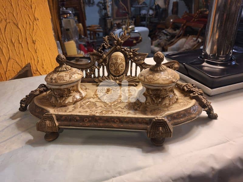 very rare of inkwell bronze with porcelain sévres hand made 2