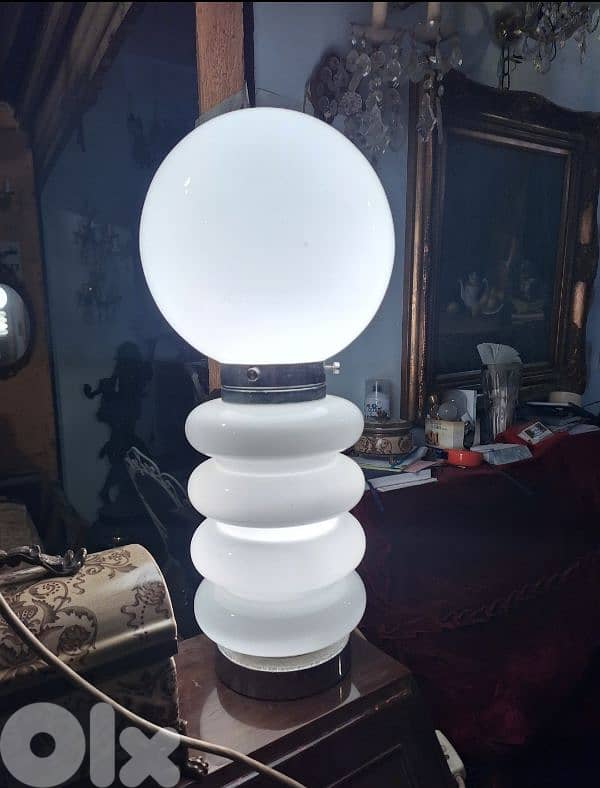 glass opaline table lamp designer Carlo Nason original 70s 0