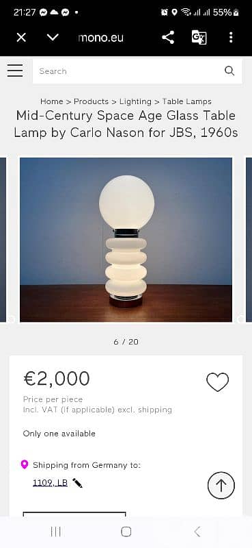glass opaline table lamp designer Carlo Nason original 70s 1