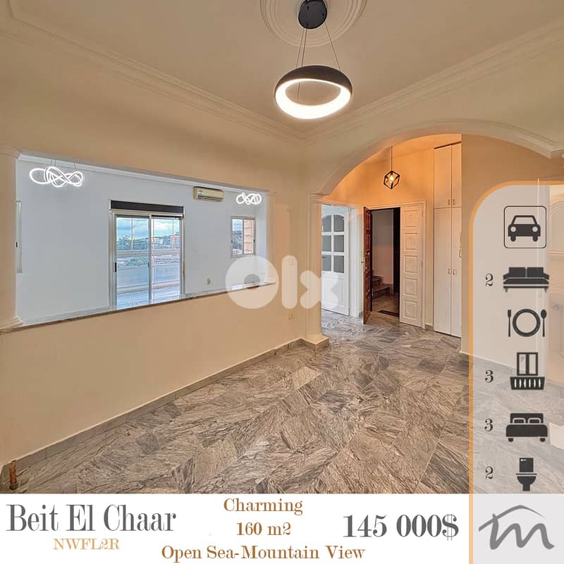 Beit El Chaar | Decorated 3 Bedrooms Apart | Open Sea & Mountain View 0