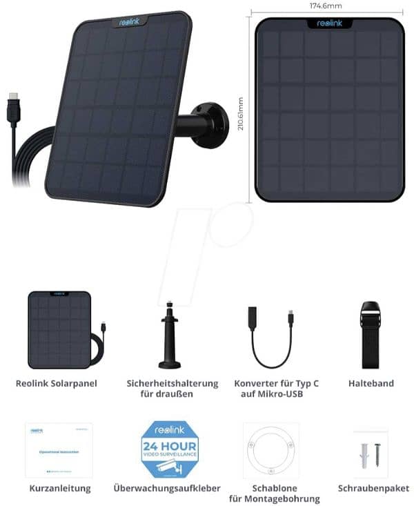 Reolink solar panel 2 (5.8 W) Designed for Type-C reolink cameras. 0