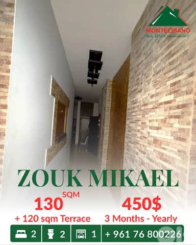 130sqm Apartment For Rent in Zouk Mikael ذوق مكايل with 120sqm Terrace