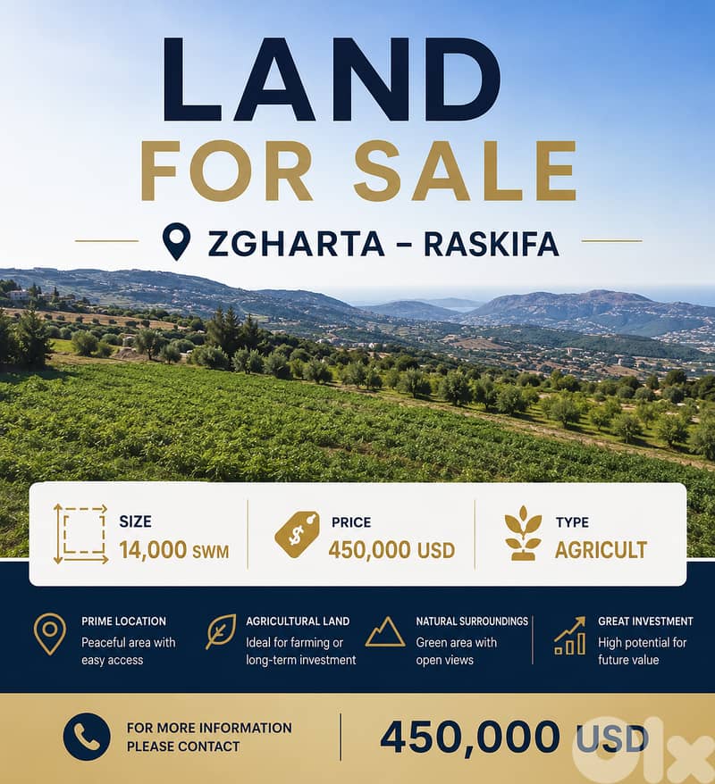Prime Land for Sale – Raskifa, Zgharta ras0081dpgk 0