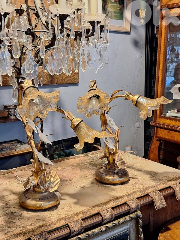 2 antique flower shaped murano lamps 1