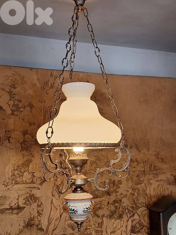 large opaline brass and porcelain chandelier 0