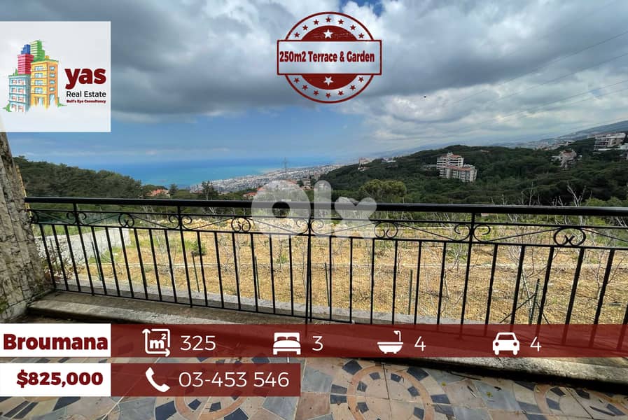 Broumana 325m2 | 250m2 Terrace/Garden | Mint Condition | Sea View |TCH 0