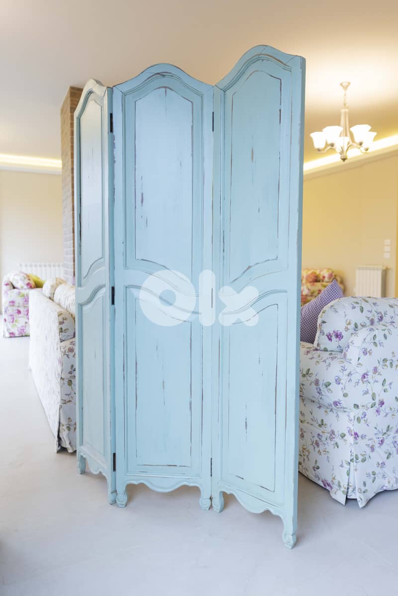 Vintage French Country Room Divider Hand-Painted 3-Panel Floral Screen 2
