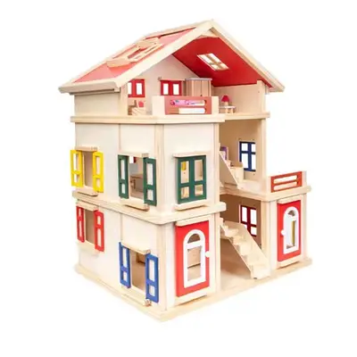 Kids Wooden Dollhouse Toy Set 71 x 43.5 x 56.2 CM-بيت دمى خشبي للأطفال
