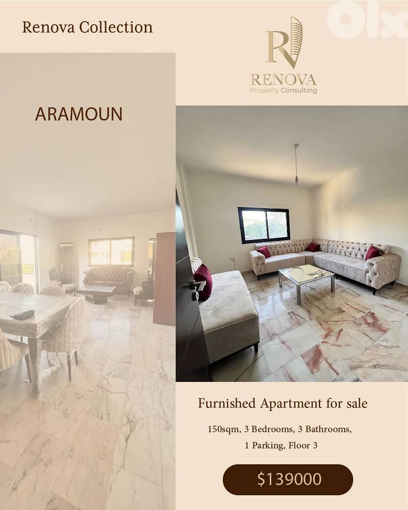 Semi Furnished Apartment for sale in Aramoun 0