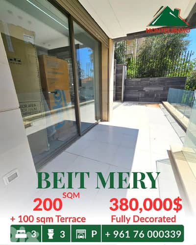 200 sqm Apartment For Sale in Beit Mery بيت مري with 100 sqm Terrace