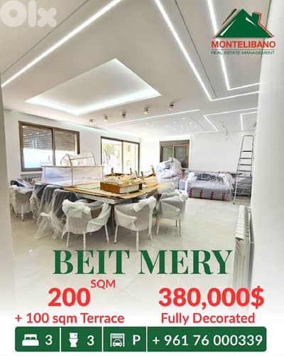 200 sqm Apartment For Sale in Beit Mery بيت مري with 100 sqm Terrace