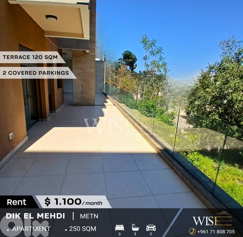  Spacious 250 SQM Apartment with Terrace for RENT in Dik El Mehdi! 0