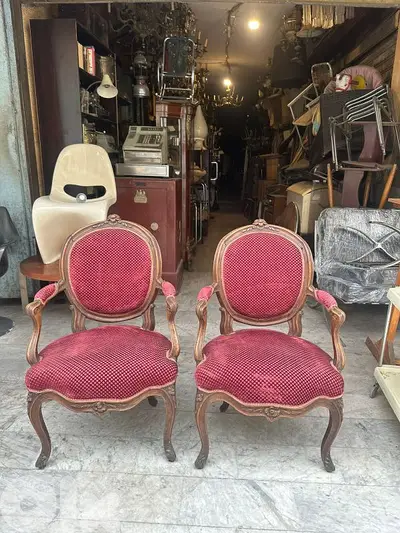 برجير صالون عدد ٢ فرنسي حفر ورد خشب جوز سعر لقطة