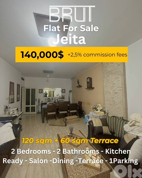 120 sqm +60 m terrace apartment for sale in Jeita 0