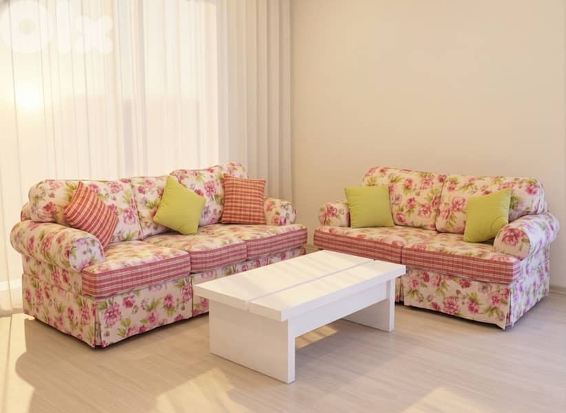 Full Salon Set for Sale – Floral Sofas & Smart Mechanism Center Tab 1